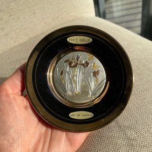 Vintage 70s Japanese Chokin 14 karat gold and sterling silver decorative plate